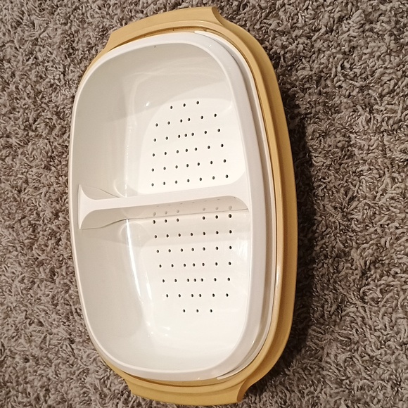 Vintage Tupperware Oval 3 Piece Microwave Steamer 1273-1 1275-2 1274-6 Gold - Picture 2 of 8